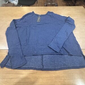 Yala Sweatshirt Womens XL‎ Blue Organic Cotton Fleece High Low Hem Pullover USA